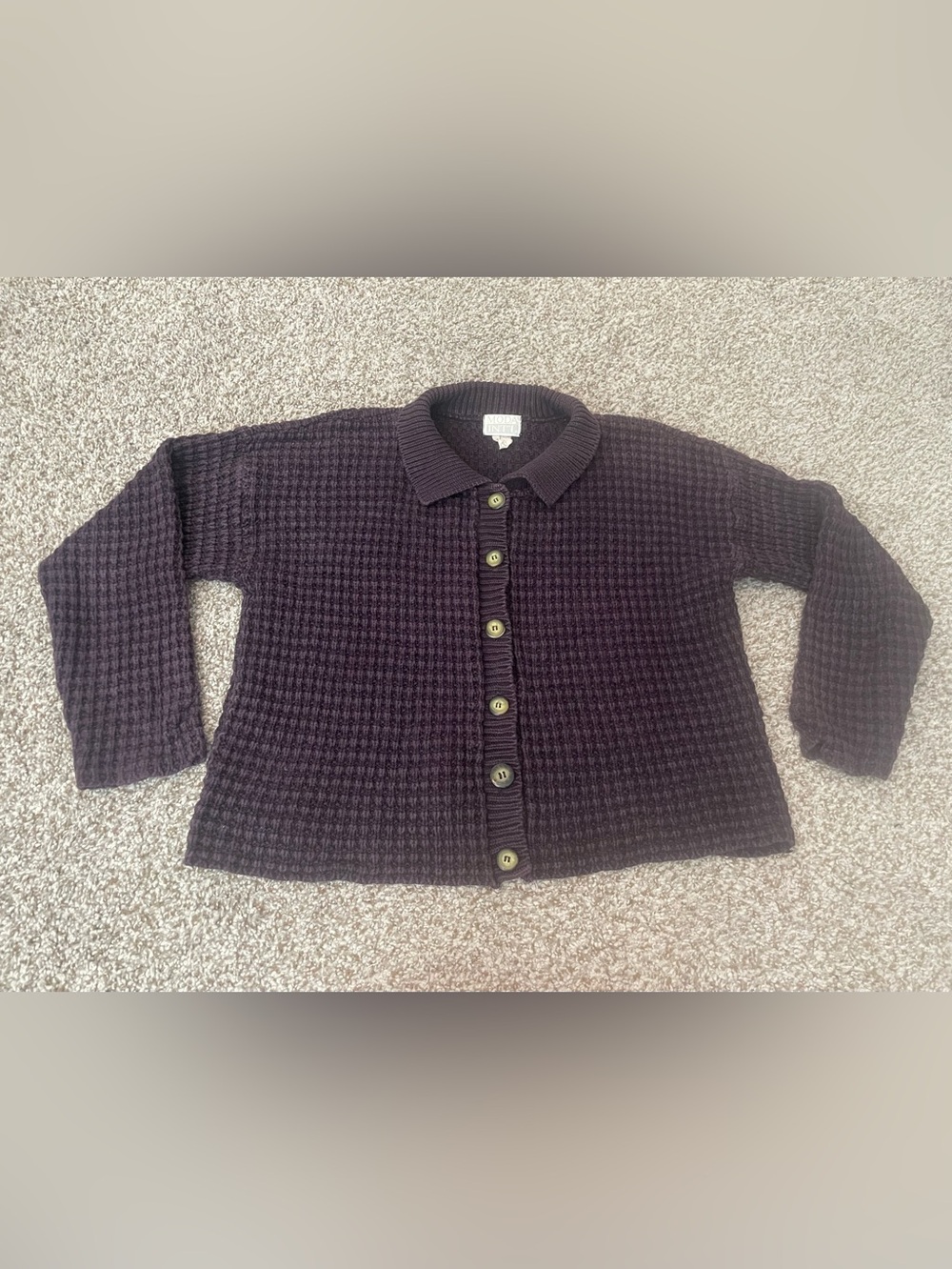 Moda Int’l Block Stitch Collared Cardigan Button Front - Picture 1 of 5